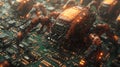 Robotic Creatures on Circuit Board with Bright Lights