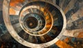A mesmerizing digital artwork presenting an immersive view into a grand architectural spiral structure resembling an infinite Royalty Free Stock Photo