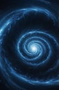 In a mesmerizing digital illustration, a swirling vortex of blue light dances across the cosmic expanse, evoking the