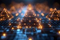 Futuristic Digital Landscape with Glowing Abstract Pyramids Generative AI