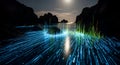 Digital Ocean Under Moonlit Sky Futuristic Data Streams and Binary Code Royalty Free Stock Photo