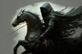 Digital painting of a fantasy knight riding a horse with a black cloak Royalty Free Stock Photo