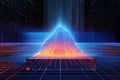 Mesmerizing Digital Pyramid in a Futuristic Cyber Grid with Neon Glows