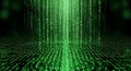 Digital matrix of binary code falling like rain in green, representing data flow and technology Royalty Free Stock Photo