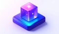 A mesmerizing digital rendering of a luminous ethereal cube resting upon a cosmic glowing platform creating a visually stunning Royalty Free Stock Photo