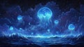 Mesmerizing Display of Bioluminescent Plankton in Moonlit Ocean