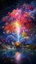 a mesmerizing display of cosmic fireworks in the black sky