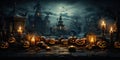 Glowing Jack-oâ-lantern in a Spooky Fairytale Park Setting