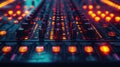 A mesmerizing display of illuminated faders and dials create a hypnotic pattern on the face of the abstract DJ mixer Royalty Free Stock Photo