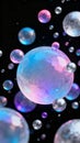 A mesmerizing display of iridescent bubbles floating against a dark background, showcasing vibrant hues and reflective surfac Royalty Free Stock Photo