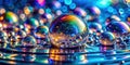 A mesmerizing display of iridescent spheres reflecting vibrant light on a slick surface. Generative AI Royalty Free Stock Photo
