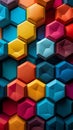 A mesmerizing display of vibrant hexagonals in various hues creating a stunning honeycomb background