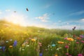A Mesmerizing Dreamland: Fantasy Landscape of Colorful Spring Flowers and Butterflies Royalty Free Stock Photo