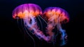 The mesmerizing elegance of jellyfish as they gracefully drift through the ocean depths. dark background.