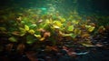 Aquatic plant leaves drifting in underwater environment Royalty Free Stock Photo