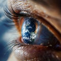 Mesmerizing Eye with Earth in Iris, Symbolizing Connection Between Humans and Planet Royalty Free Stock Photo