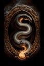 A fantasy concept of a snake in a circle, with fire at the bottom