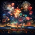 Mesmerizing fireworks display with vibrant colors, intricate patterns, and symphonic synchronization