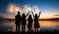 Mesmerizing fireworks illuminate night sky as crowd celebrates holiday outdoors in awe.