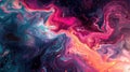 A mesmerizing fluid art pattern with swirling hues of blue, pink, and gold mimicking a cosmic nebula. Royalty Free Stock Photo