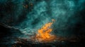 Mesmerizing Forest Fire with Eerie Blue Smoke and Glowing Embers Royalty Free Stock Photo