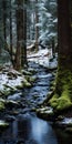 Moody Winter Forest: Tranquil Scenes Of A Stream In The U.s.a