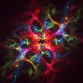 A mesmerizing fractal pattern featuring vibrant, swirling tendrils of color, including red,