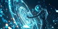 A mesmerizing futuristic AI-driven exosuit technology, displaying glowing cybernetic human