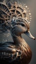 A mesmerizing and futuristic portrait of a duck, meticulously crafted with interlocking mechanical gears Royalty Free Stock Photo