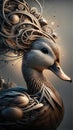 A mesmerizing and futuristic portrait of a duck, meticulously crafted with interlocking mechanical gears Royalty Free Stock Photo