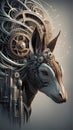 An okapi crafted from intricate, interlocking mechanical gears, clockwork, and abstract fragments Royalty Free Stock Photo