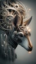 An okapi crafted from intricate, interlocking mechanical gears, clockwork, and abstract fragments Royalty Free Stock Photo