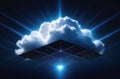 A mesmerizing futuristic scene featuring a glowing cloud with a dazzling sci-fi geometric structure