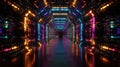 A mesmerizing futuristic tunnel illuminated by vibrant neon lights in various colors, creating a high-tech.