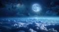 A mesmerizing glowing moon over a beautiful cloudscape in the night