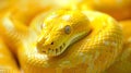 Mesmerizing golden python coiled and ready to strike its vibrant scales shimmering in the dappled light of the lush tropical Royalty Free Stock Photo