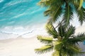 Beach scene, featuring a serene ocean, golden sand, and swaying palm trees. Royalty Free Stock Photo