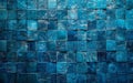 A mesmerizing grid of glass tiles in a captivating array of azure, cerulean, and indigo tones, creating a visually