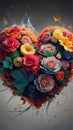 A mesmerizing heart shape created from a dazzling array of vibrant, multicolored flowers, primarily roses