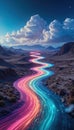 Vibrant Neon River Through Desert Landscape Royalty Free Stock Photo