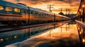 Mesmerizing High Speed Train Travel Trough Forest at Sunset With Motion Blur and Reflection Blurry Background Royalty Free Stock Photo