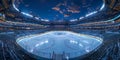 A mesmerizing hockey rink sits under a dazzling sky, awaiting players to engage in an exciting match Royalty Free Stock Photo