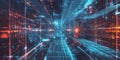 A mesmerizing holographic representation of an AI-driven digital metaverse, displaying glowing