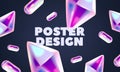 Mesmerizing Horizontal Poster or Banner Featuring Holographic 3d Shapes of Crystal and Ellipsoid, Futuristic Template