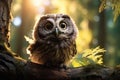Big Eyed Cute Owl In Woods