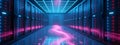 Neon-Infused Data Center: Where Digital Currents Flow Royalty Free Stock Photo