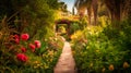 A mesmerizing image of a winding garden path in a luxury summer villa, Royalty Free Stock Photo