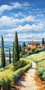 Precise Architecture: A Detailed Italian Landscape With Curvilinear Dirt Road