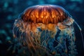 Mesmerizing jellyfish close-up, revealing translucent beauty. Underwater wonder. Generative AI