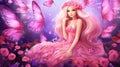 A Mesmerizing Journey in the Enchanted World: Pink Dress Doll. Generative AI